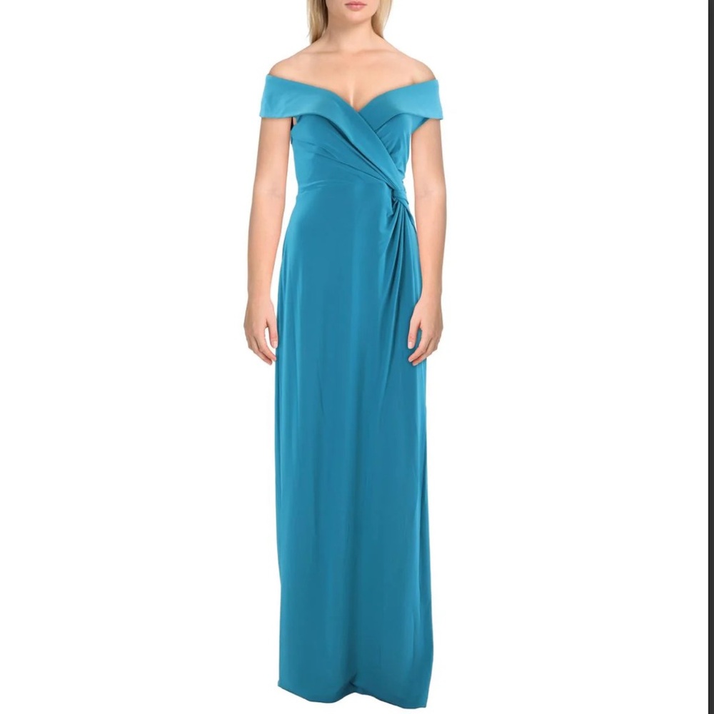 Ralph Lauren- off the shoulder jersey gown in teal